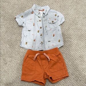 Carter’s 6 month Safari Animal Light Blue Button DownShirt and Orange Shorts Set